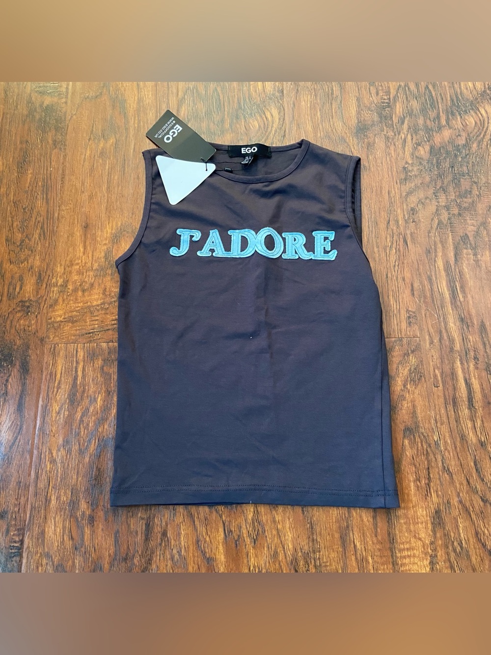 EGO greyish black Tank with Turquoise J'ADORE